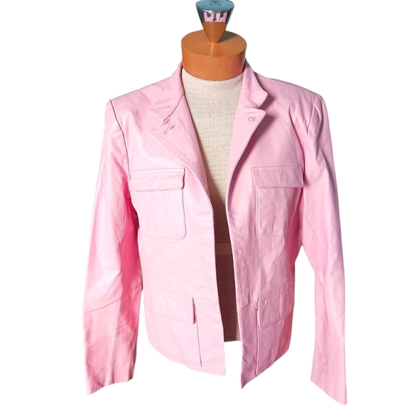 Vintage Leather Womens Jacket Metrostyle Cotton Candy Pink Spring 90s Y2K - Picture 1 of 9